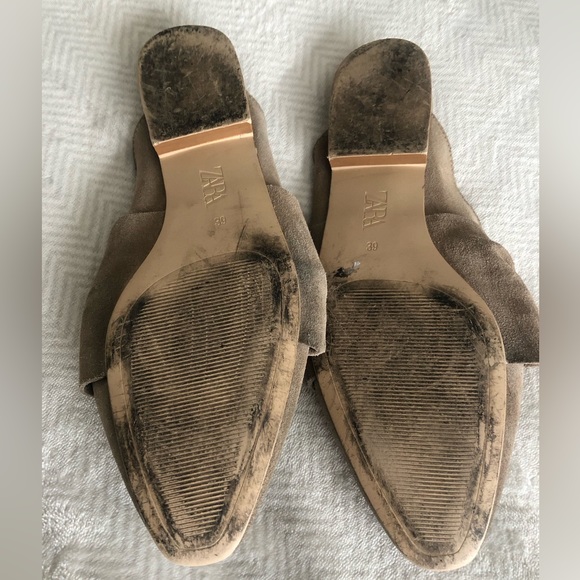 Beige suede 1 inch heel mules, bows, 39 - 8 - Picture 6 of 7